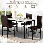 AWQM 5 Piece Dinning Table Sets for 4, Marble Kitchen Table and Chairs for 4,Dining Room Table Set with PU Leather Chairs,Faux Marble Dining Set for Small Spaces,Living Room,White+Brown - Image 5