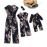 Mother Daughter Dresses Matching Set Mommy and Me Matching Outfits Floral Printed Halter Neck Romper Jumpsuit