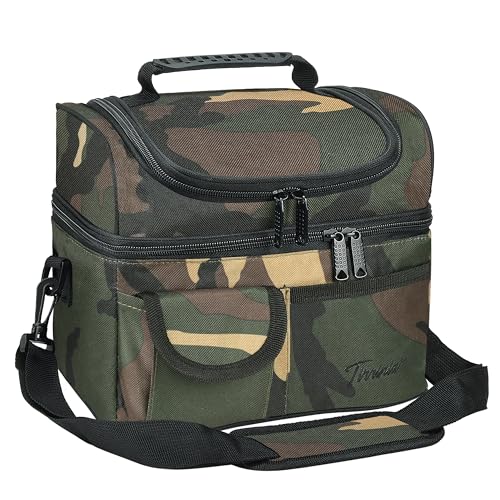 Tirrinia Reusable Lunch Box for Men Women, Insulated Lunch Bag Adult Work, Double Decker Leakproof Lunchbox for Office Picnic Beach—Dual Compartment Lunch Cooler Bag,Camo by Tirrinia - Used condition - US$12.35
