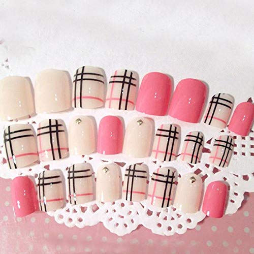 TJJF Falsche Nägel 24Pcs / Box Fashion Stripe Kurze gefälschte Nägel mit Designs und Kleber Maniküre Dekorationen… – Bild 4