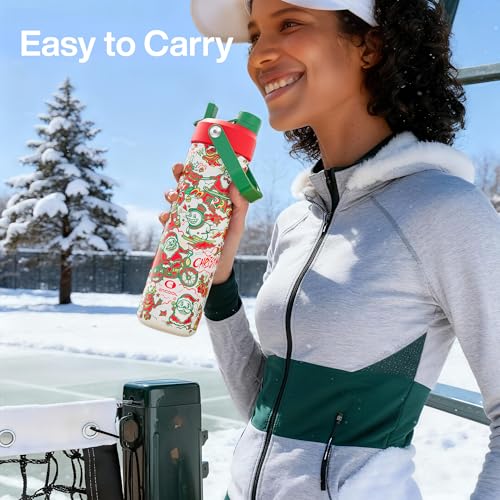 Image of ENCOOL Christmas Insulated Water Bottle with Straw, Stainless Steel Water Bottle, Leak Proof BPA-Free, Keeps Cold for 24 Hours for Sports, Christmas Holiday Gifts for Women, 26 oz, Santa Rider