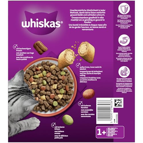 WHISKAS Trockenfutter für ausgewachsene Katzen 5 x 800g mit Rind