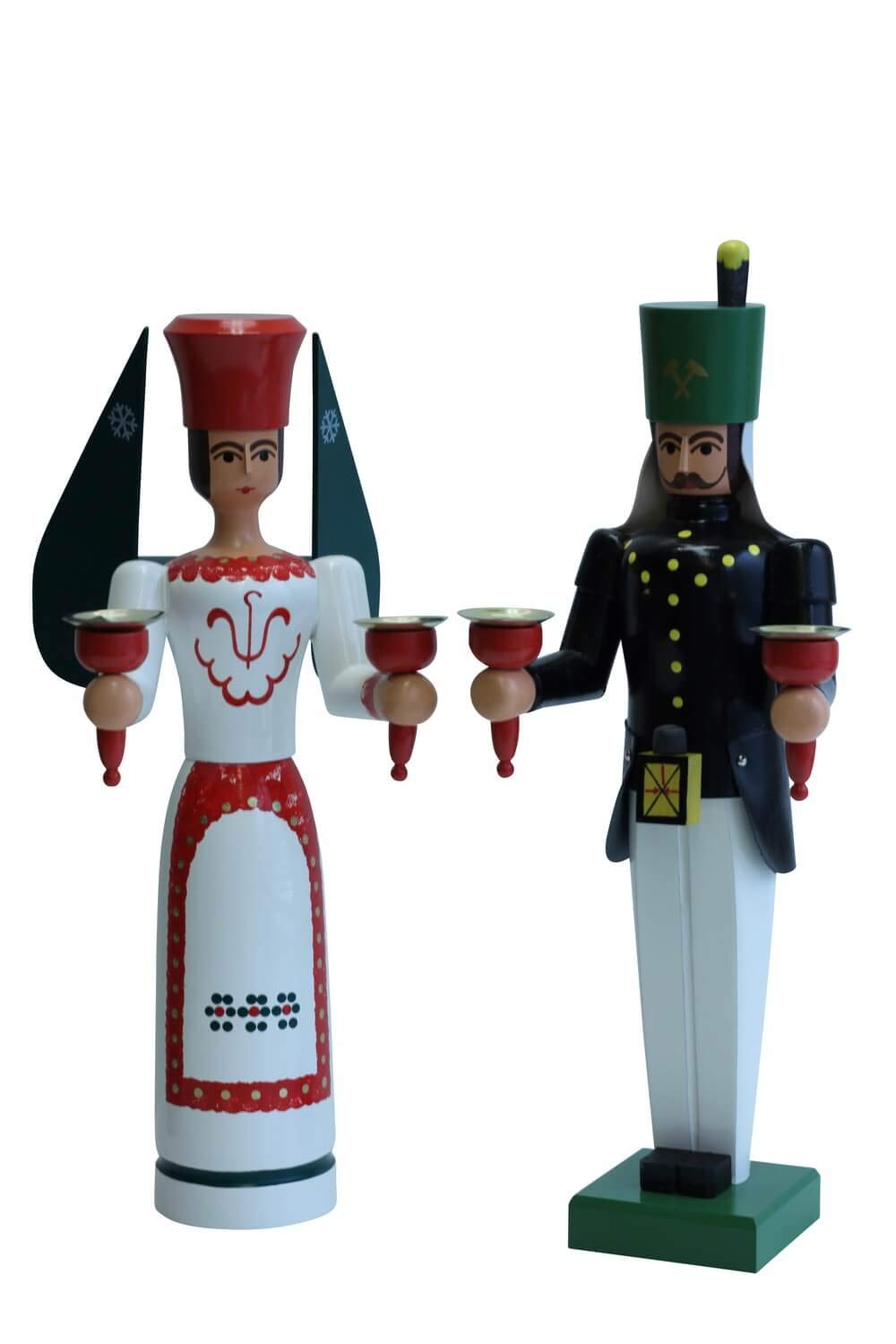 Engel und Bergmann, 38 cm, bunt für Wachskerzen