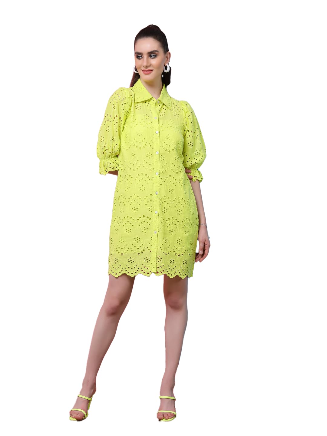 Dennis Lingo Neon Green Shiffli Dress in green
