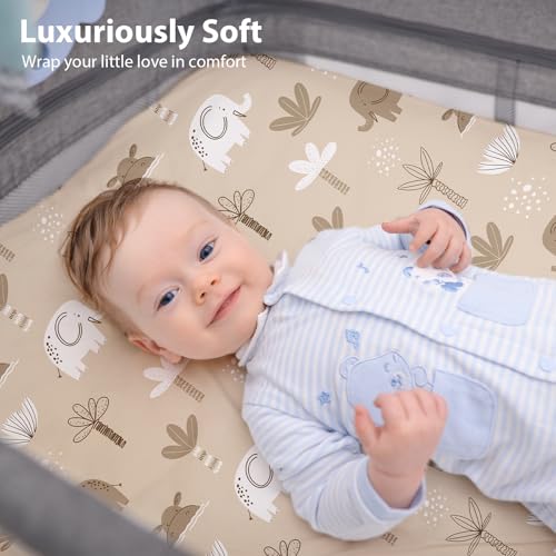 Image of Baby Bedside Bassinet Sheets Fitted, 33 inchx20 inch Compatible with Baby Delight Dream On Me & Most Rectangle Bedside Sleeper Bassinet Mattresses, Super Soft Microfiber Orange Animal World
