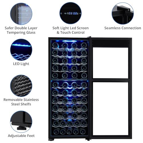 Image of Dual Zone Wine Cellar - 80 Bottles Capacity, Freestanding Wine Cooler, Adjustable Shelves, Single Glass Door, Digital LED Touch Control, For Red, White, Champagne, Sparkling Wine
