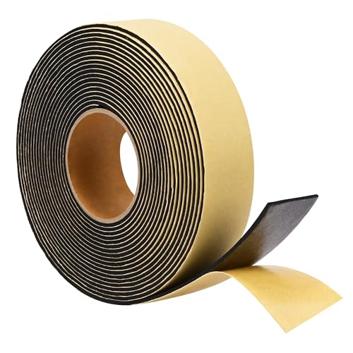 Image of Weather Stripping Door Seal Strip 30 Feet, 2 Inch Wide X 1 /8 Thick Black Foam Seal Tape Strong Adhesive for Doors and Windows Insulation, Soundproofing, Rattle