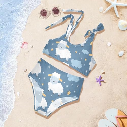 Girls' Bikini Set, Cartoon Sheep Stars and Clouds Kids Swimsuit 2 Pcs Beach Bathing Suit4