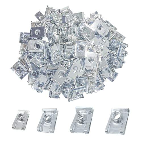 SyiXute 90 Pezzi U Clip Fissaggio Auto,M4 M5 M6 M8,Dadi a Clip a U e Bulloni Viti Autofilettanti,Set Dado a Clip Filettato in Acciaio Inossidabile per Carrozzeria Pannelli Auto Carene