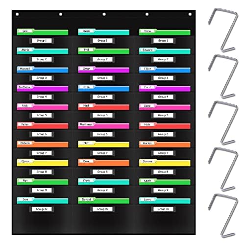 AKAYOK Hanging File Folders for Legal/Letter Size, 30-Pocket Wall File Organizer Black Pocket Chart for Classroom, Office, and Home – Perfect for Assignments, Document, Scrapbooks, Mail and Papers