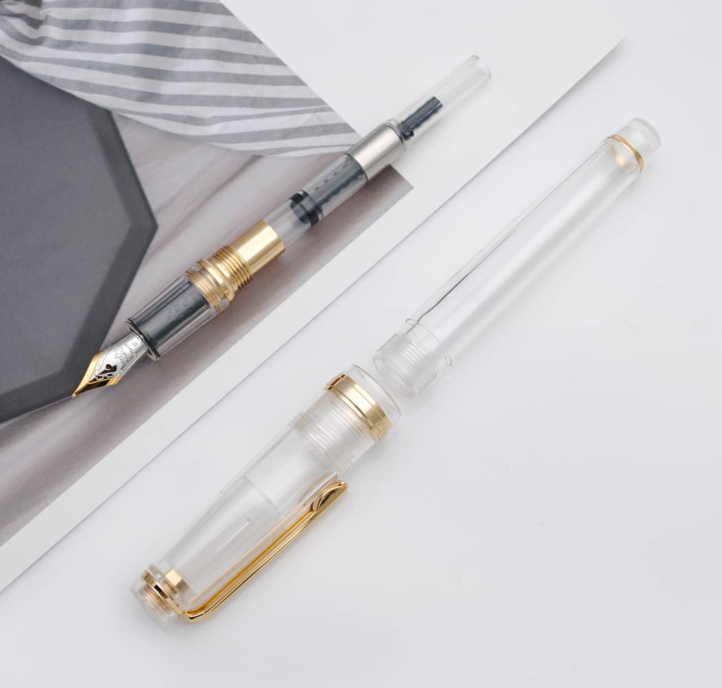 JINHAO 82 Celluloid Fountain Pen Acrylic Ink Pen with Ink Converter (Fine Nib, Gold Clip-Transparent) - Image 4