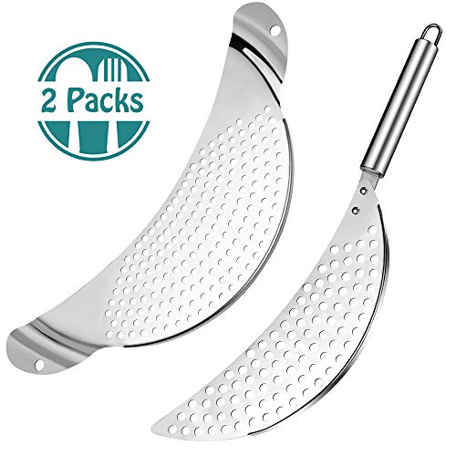 Pasta Strainer Stainless Steel Crescent Pot Strainer Pan Strainers with Recessed Hand Grips