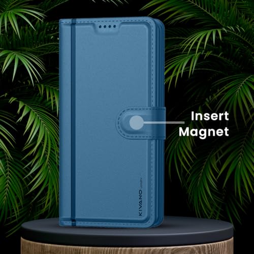Image of KIVANO LUXE Compatible for CMF by Nothing Phone 2 Pro 5G Luxury Handmade Leather Magnetic Flip Folio Case | Card Holder & Kickstand | Slim Protective Cover | Unisex - Blue