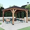   Backyard-Discovery-Barrington-12-x-12-Cedar-Wood-Outdoor-Gazebo-Pavilion-with-Hardtop-Galvanized-Steel-Hip-Roof-Snow-Support-Wind-Resistance-PowerPort-Shade-for-Garden-Patio-Deck-Entertaining