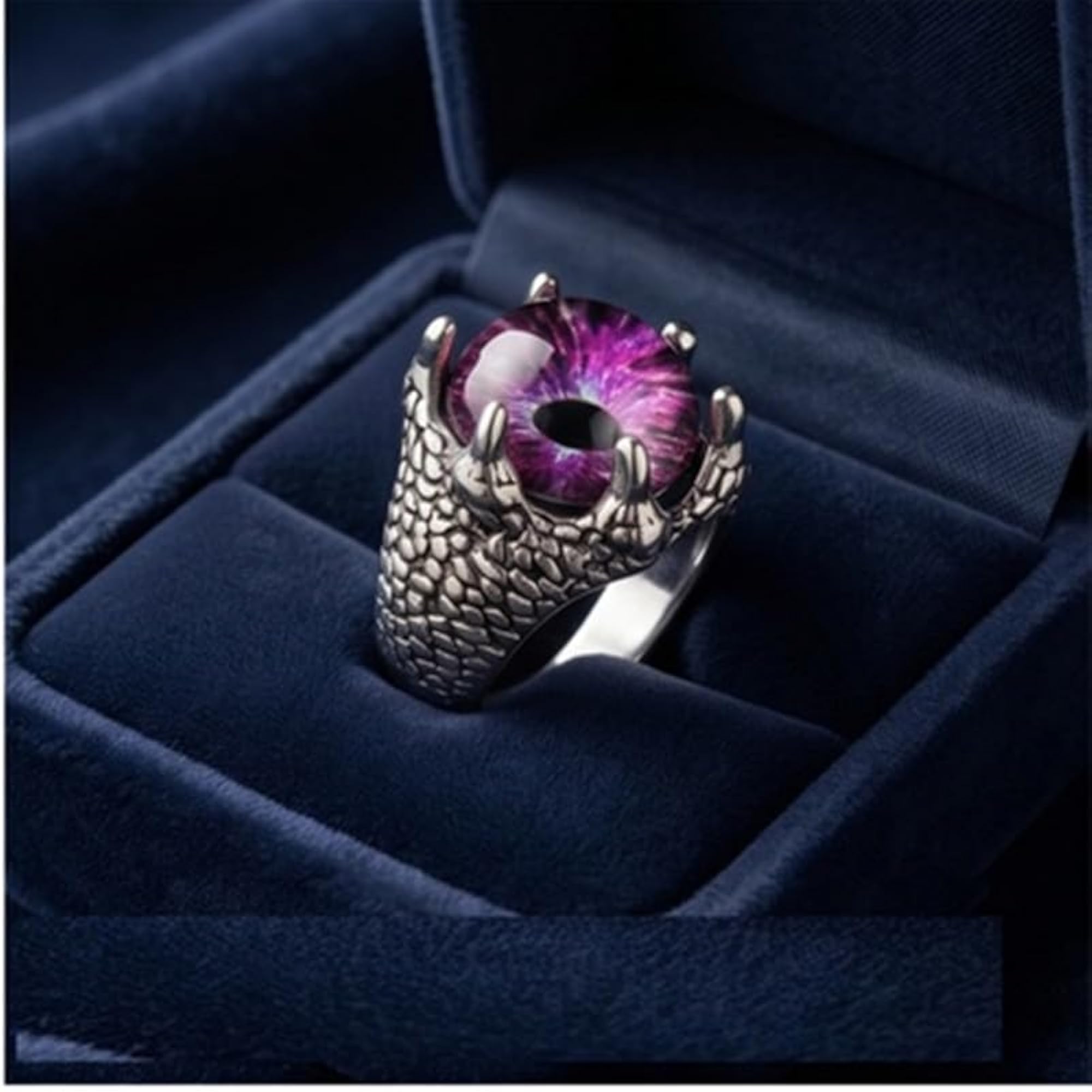 Adjustable Stainless Steel Dragon Claw Purple Eye Ring, Gothic Statement