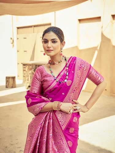 Image of SWORNOF Women's Kanjivaram Soft Silk Banarasi Sarees With Unstiched Blouse Piece