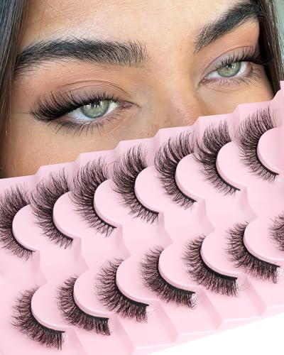 JIMIRE Fox Eye Lashes Faux Mink Lashes Fluffy Cat Eye Lashes Natural Look 15MM Wispy False Eyelashes Look Like Extensions Pestaas Postizas Naturales 7 Pairs Pack