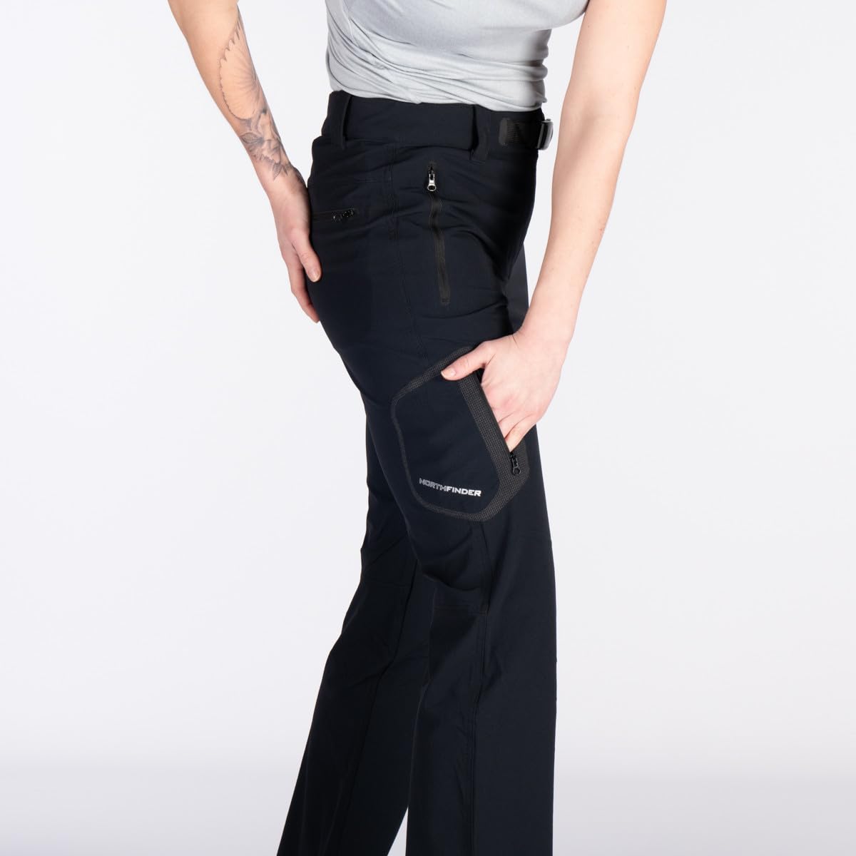 NORTHFINDER Damen Outdoorhose Mattie – leichte, elastische Wanderhose für Frühling & Sommer, atmungsaktiv, wasserabweisend (PFC-frei), mit Reflektoren & Gürtel, verlängerter Schnitt