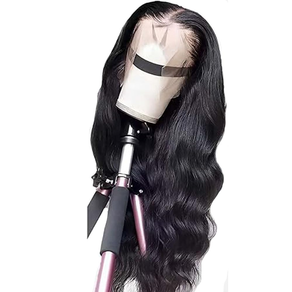 Echthaar Perücke Damen Human Hair Wig 13X4 Transparent Lace Natural Black Body Wave 18 Zoll