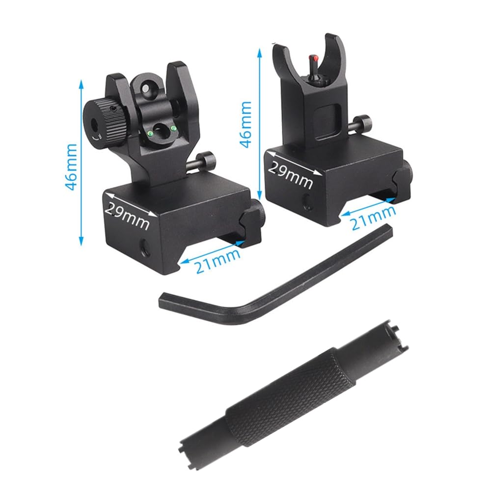Flip-up collapsible front and rear fibre-optic iron sights with adjustment tool for 21mm Picatinny rails For Rifle Scope Tactical