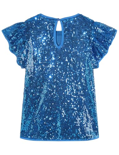 Image of Noomelfish Girls Short Sleeve Sequin Shirts Party Glitter Sparkly Tops Blouse (5-12 Years)