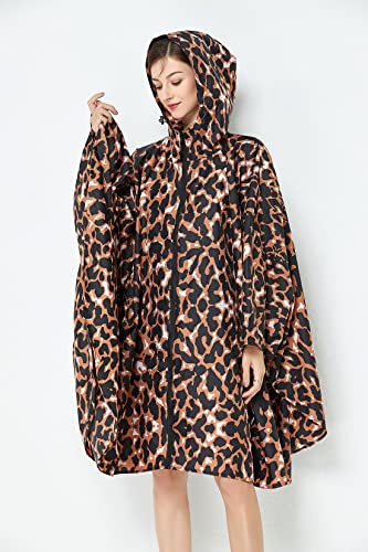 Womens Rain Poncho Stylish Polyester Waterproof Raincoat Free Size with Hood Zipper2