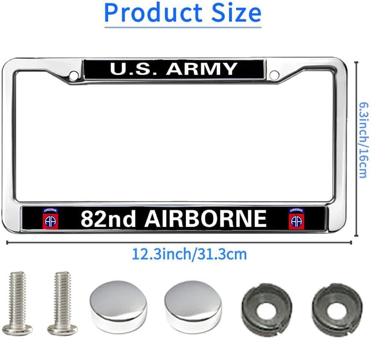 US Army 82nd Airborne Durable License Plate Frame,Veteran US Army Customazible Script Metal License Plate Frame for US Standard Car License