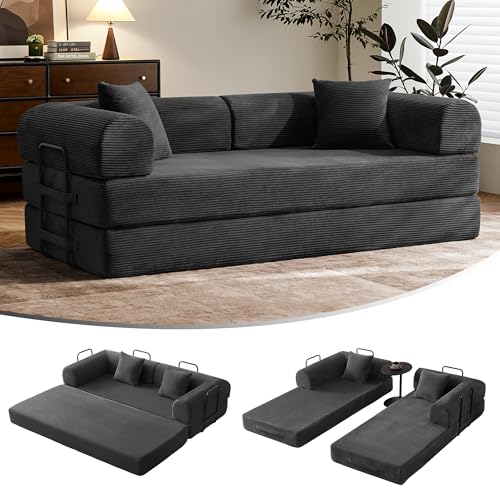79" Convertible Sofa Bed with Fixed-Shape Frame & Removable Armre...