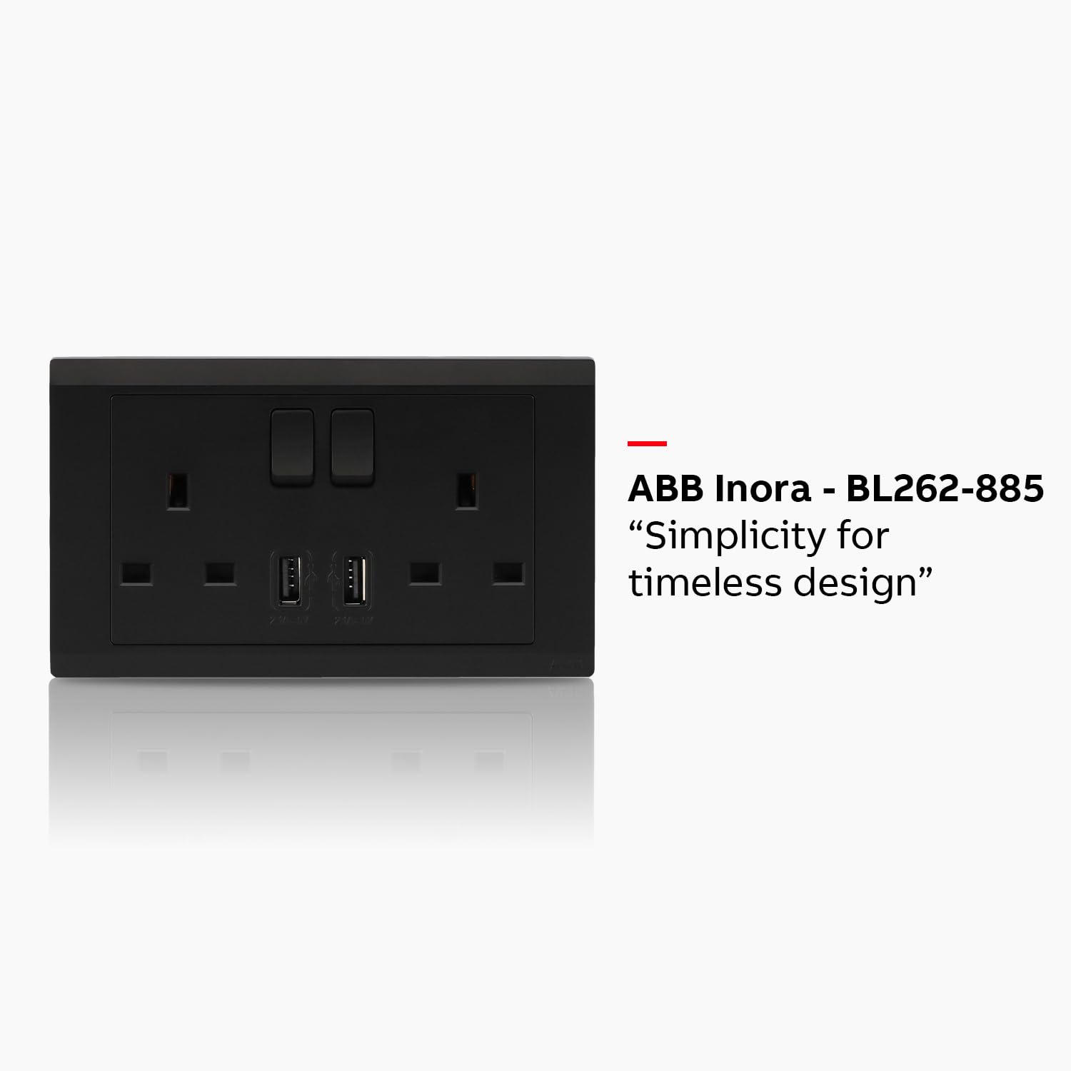 ABB Inora 2 Gang Switched 13A USB Plug Socket • Premium 13amp Plug Socket • Double Pole • Black • USB Port • Safe, Reliable - Image 2