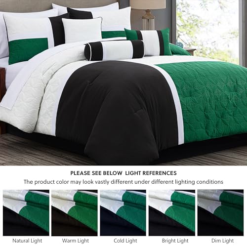 Chezmoi Collection Upland 7-Piece Quilted Patchwork Comforter Set, Green/Black/Cream White, Queen by Chezmoi Collection - Used condition - Image 5