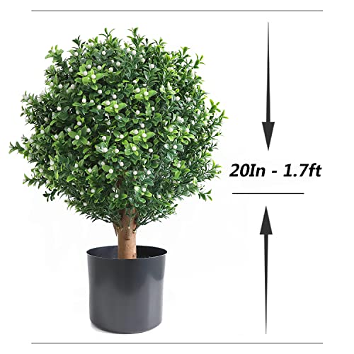 Momoplant 20Inch-1.7Ft Artificial Topiaries Boxwood Topiary Ball Tree Front Porch Uv Resistant Potted Plants Tree For Indoor Outdoor Home Garden (White Flowers, Set Of 2) #TOP7