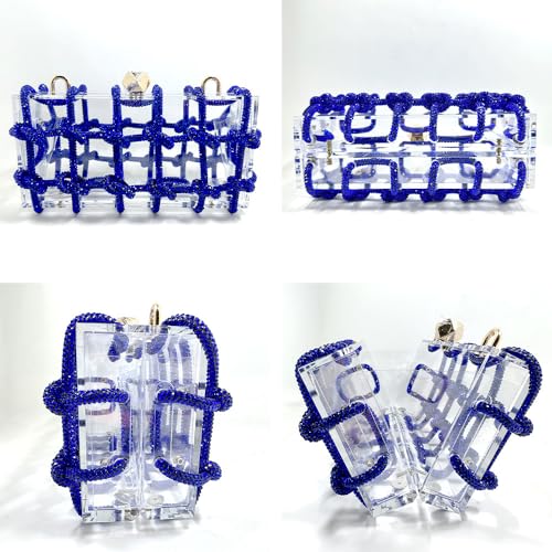 Image of Acrylic Clear Clutch with Rhinestone Evening Bags for Women Glittering Rope, Perfect for Party Prom Club Darkblue