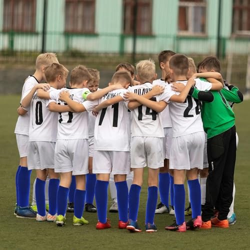 AOPRIE Baseball Socks Bulk Sport Athletic Socks Pure Color Youth Knee High Long Tube Softball Football Soccer Team Sock Unisex Kids Boys Girls Blue Black Orange White, 4 Pack3