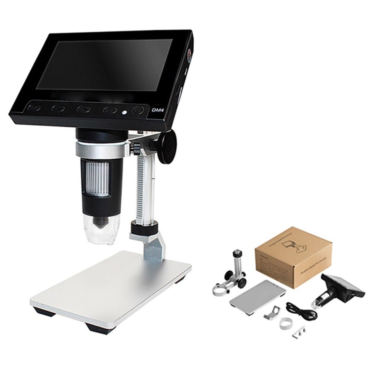 Digitales USB-Mikroskop Mit 8 LEDs, 12 Mp, 1080P-Auflösung, 7-Zoll-LCD-Bildschirm, 10- Bis 1200-Fache Vergrößerung, Dm4-Adapter Und Metallstents