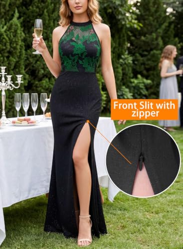 Image of VFSHOW Womens Formal Sexy Halter High Slit Prom Wedding Guest Maxi Dress 2023 Illusion Sweetheart Neckline Evening Long Gown