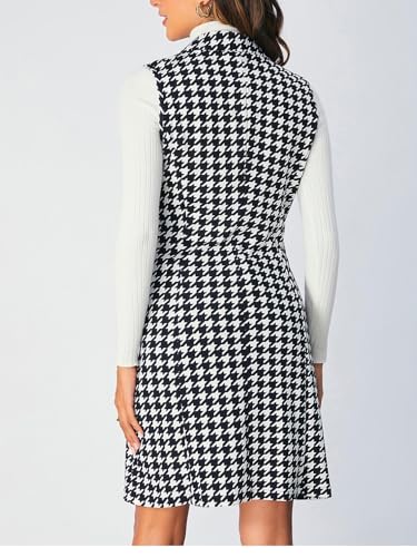 SOLY HUX Women's Plaid Houndstooth Print Blazer Long Vest Top Sleeveless Cardigan Jacket2