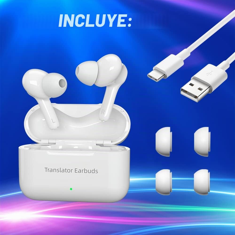 Xupurtlk Translator Earbuds Auriculares de traducción con 71 idiomas y 56 acentos; traducciones en tiempo real en 0,5 s, también para música y llamadas, dispositivo traductor inalámbrico