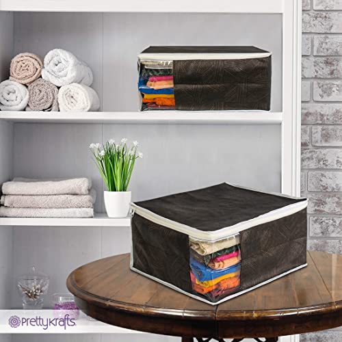 PrettyKrafts Set of 3 Foldable Saree Covers/Wardrobe Organizer With Transparent Window And Zip/Clothes Storage Bag For Women's Lehenga, Suit Saree & Other Accessories,(Size 40 x 33 x 19 CM),Jute Black 5 51B+WKZP2yL