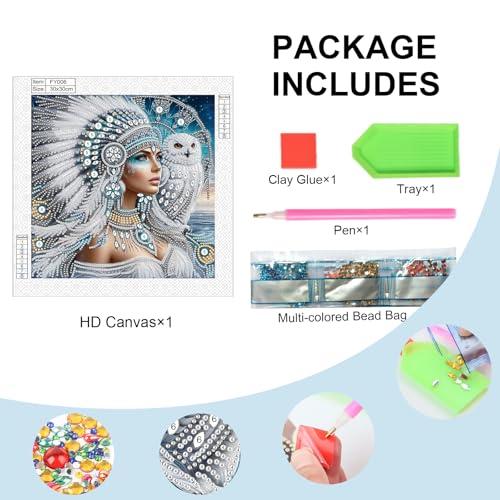Image of AiYuanzsh 5D DIY Special-Shaped Diamond Painting Kit - Goddess with White Owl, 30x30cm Crystal Rhinestone Art for Home Wall Decor, Gifts for Women Adults Beginners
