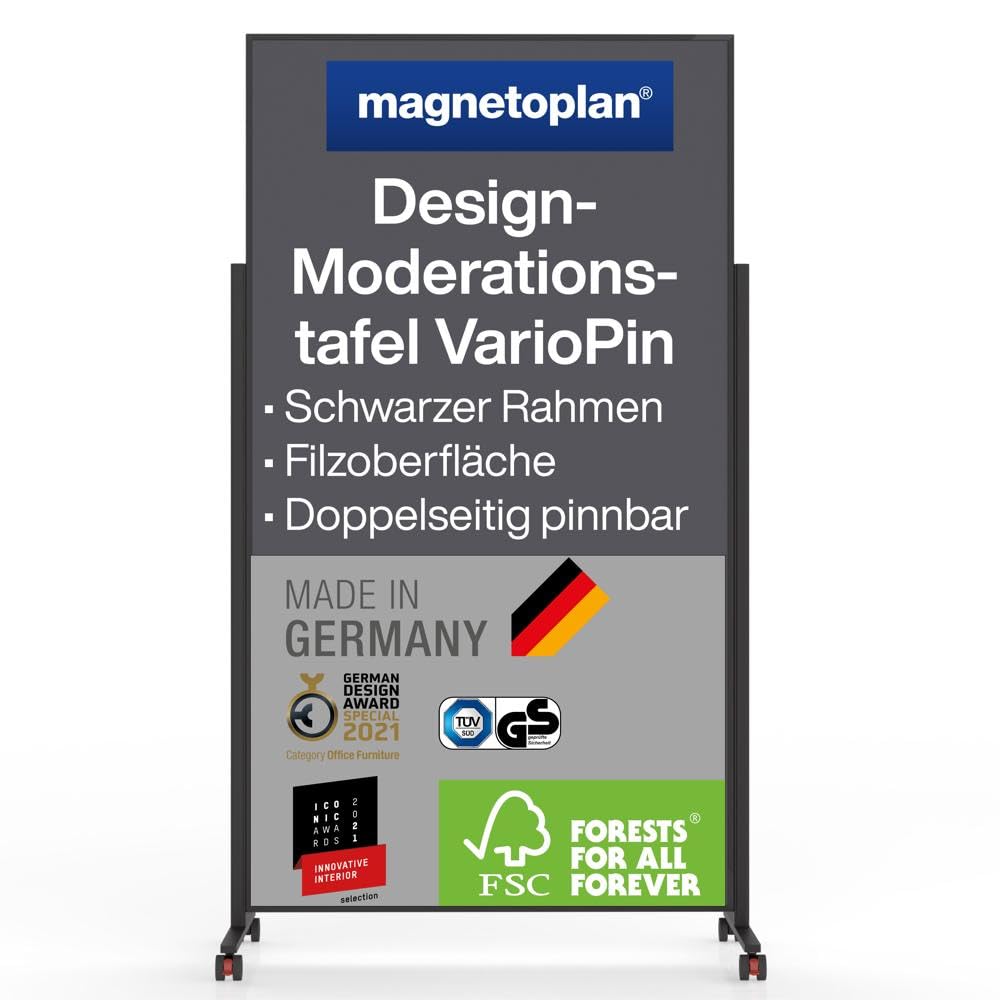 magnetoplan Design-Moderationstafel VarioPin Filz, Rahmen schwarz grau