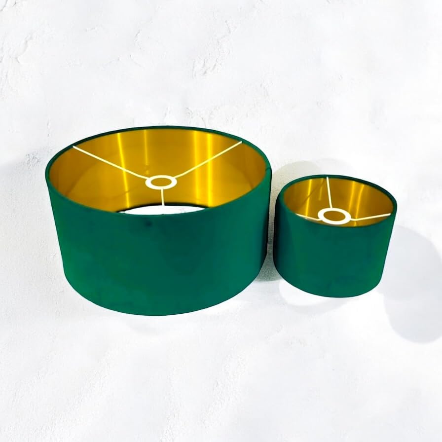 Plush Velvet Lampshade for Ceiling Shade, Table, Floor Lampshade with Brushed Gold Lining Handmade in The UK. (Forest Green, Diameter 45 x 28cm Height)