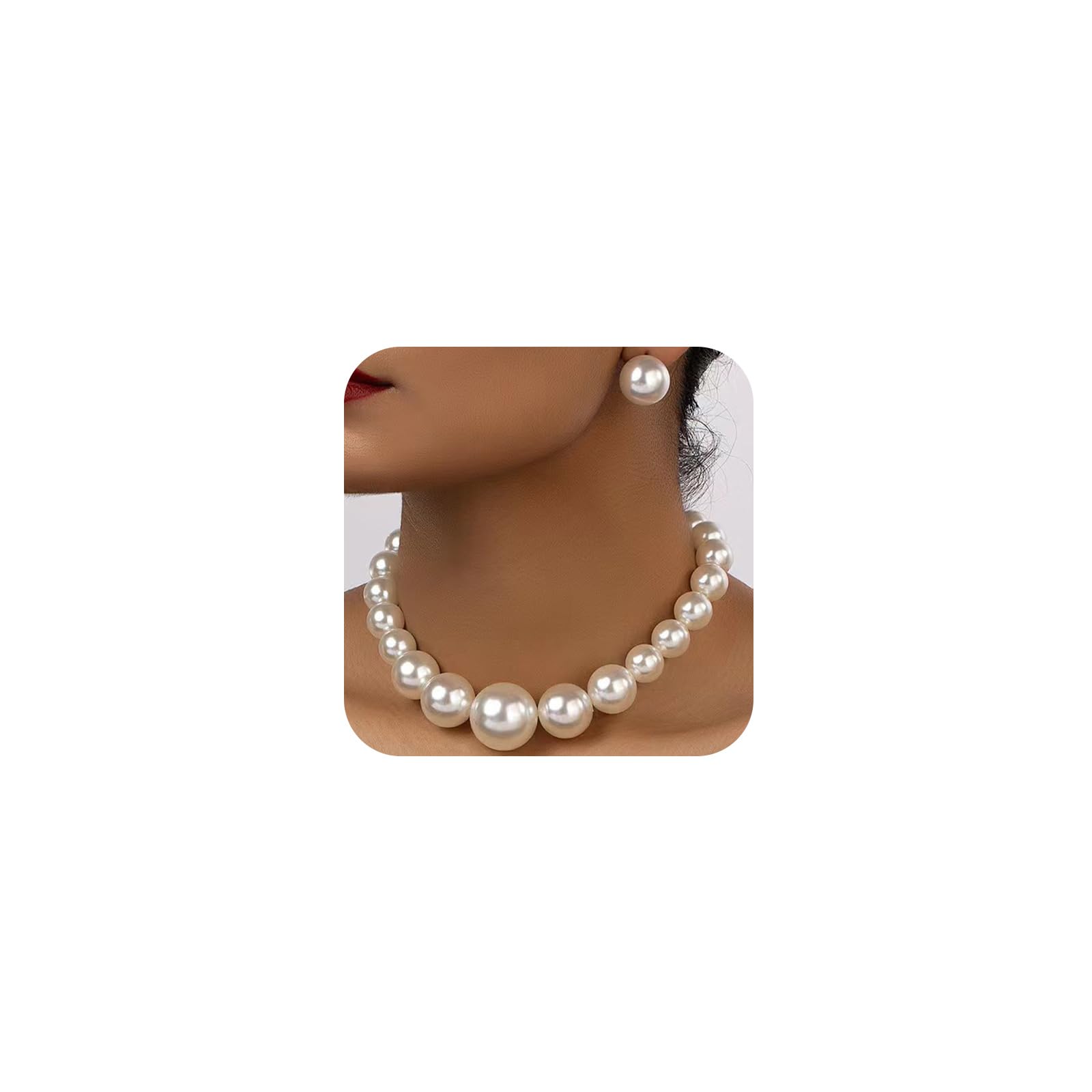 DZSYJKTM Statement Big Pearl Necklace Stud Earrings Jewelry Set for Women Trendy, Cute Beaded Chunky Pearls Studs Earring Choker Necklaces Party