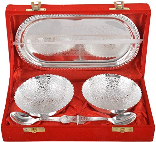 Image of German Silver Bowl 5 Pieces Set with Gifts Box with Sauf Mishri Mouth freshner
