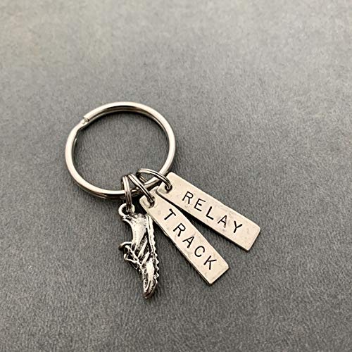 RUN TRACK RELAY Key Chain - Running Shoe Charm and Hand Stamped TRACK