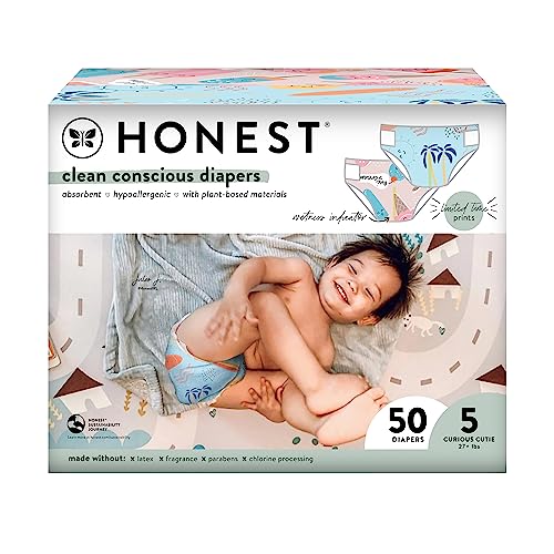 Image of The Honest Company Clean Conscious Diapers | Plant-Based, Sustainable | Summer '23 Limited Edition Prints | Club Box, Size 5 (27+ lbs), 50 Count