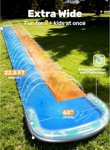 JOYIN 685 cm Rutsche und Wasserrutsche mit 2 Bodyboards, Rasen-Wasserrutsche mit eingebautem Sprinkler für Sommer-Wasserspaß im Garten für Kinder und Erwachsene