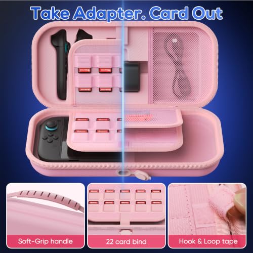 Image of [Charge inside] Carrying Case for Nintendo Switch 2 2025 / Switch OLED with Adapter and for Joy Cons Storage, Travel Case with Clear Protective Case for Switch 2 Console (Pink Set)
