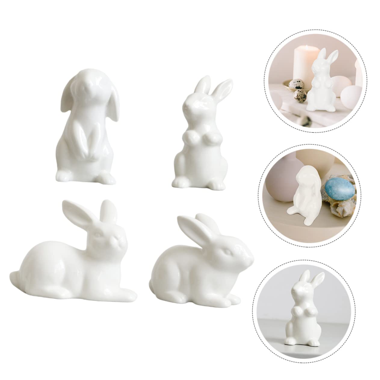 ULTECHNOVO 4 Stück Teiliges Weiße Keramik Hasenfiguren Kleine Osterdeko für Wohn und Kinderzimmer Robuste Desktop Dekoration mit Feiner Verarbeitung Kompakt und Langlebig für Vielseitige