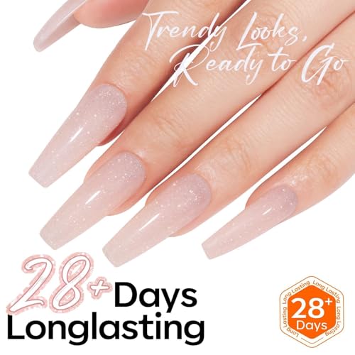 Image of modelones Nude Pink Glitter Gel Nail Polish, Nude Shimmer Soak Off UV /LED Gel Polish, High Gloss for Everyday Nails and Nail Art, 15 ML