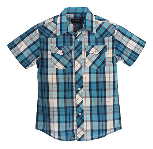 Image of Gioberti Boys Casual Western Plaid Pearl Snap-on Buttons Short Sleeve Shirt